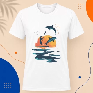 Pánské tričko - Paddleboard s delfíny - Svobodná příroda
